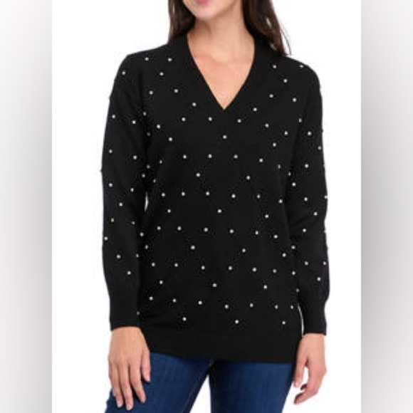 Anne Klein Long Sleeve Diamond Rhinestone Sweater - Picture 1 of 3